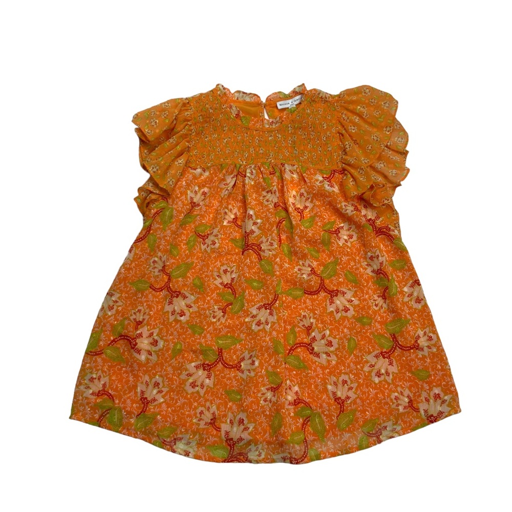 Maison d’Amelie Floral Orange Top Sz XS